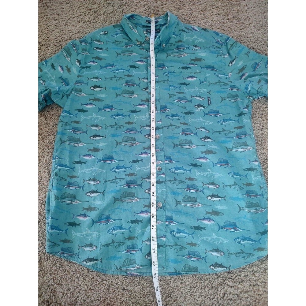 Eddie‎ Bauer Shirt Men's Large Teal Allover Fish Print Cotton Short Sleeve - Picture 4 of 6